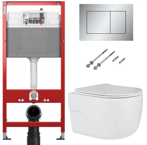 Комплект инсталляции TECEbase kit 9400401 с кнопкой Tecenow 9240402 и унитазом Roxen Porto 530155-01