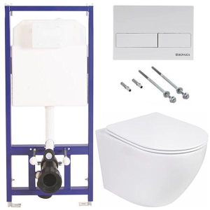 Комплект инсталляции Berges Novum 525 c кнопкой L1 и унитазом Roxen Antares 530185-01 Rimless Soft Close