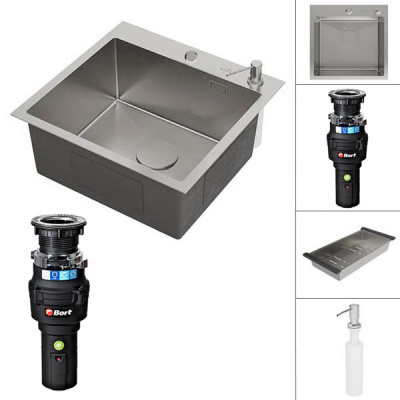 Кухонная мойка Roxen Simple с коландером, дозатором и измельчителем Bort Caiman 93418064