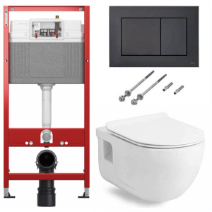 Система инсталляции для унитаза TECEbase kit 9400407 (9400414) c кнопкой и унитазом Sanovit Lucco Brilla Rim Art