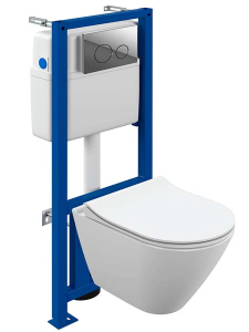 Комплект инсталляции Cersanit Link Pro с кнопкой Twins хром глянцевый и унитазом City Smart CO DPL EO slim / 68306
