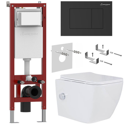 Комплект инсталляции Asten Readle Zentralmodul AR0501 с кнопкой и унитазом Roxen Cube Bidet 530135-01X с функцией биде