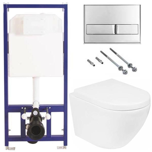 Комплект инсталляции Berges Novum 525 c кнопкой L3 и унитазом Roxen Antares 530185-02 Rimless Soft Close