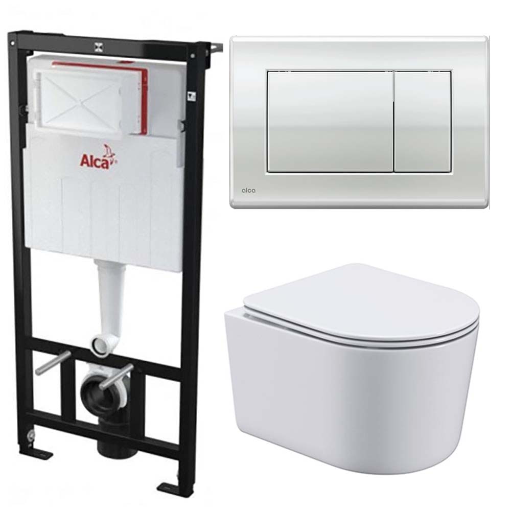 Комплект инсталляции AlcaPlast AM101/1120 с ароматизатором, кнопкой M270 и унитазом Roxen Simple Compact 530120-01