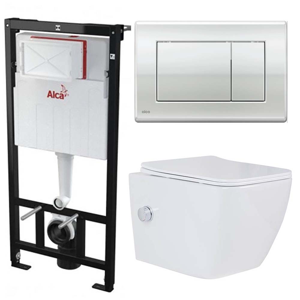 Комплект инсталляции AlcaPlast AM101/1120 с ароматизатором, кнопкой M270 и унитазом Roxen Cube Bidet 530135-01X