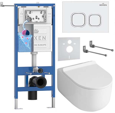 Комплект инсталляции Roxen StounFix Dual Fresh с удлиненными креплениями, аромадозатором, кнопкой Santi 410280 и унитазом Asten Readle Stella Tornado AR1065