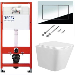Система инсталляции для унитаза TECEbase kit 9400401S (9400412) c кнопкой и унитазом Taliente Coretto CR25200