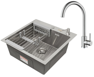 Кухонная мойка Arfeka Eco AR 50 Satin со смесителем Sirio, коландером и дозатором