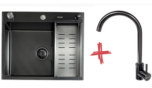 Кухонная мойка Avina Futur FK Eco Embossing Pop-up Mixer Plus Black Nano со смесителем, дозатором и коландером