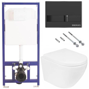 Комплект инсталляции Berges Novum 525 c кнопкой L6 и унитазом Roxen Antares Tornado 530185-02 Rimless Soft Close