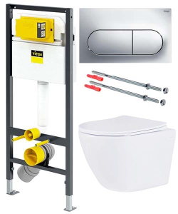 Комплект инсталляции Viega Prevista Dry WC 771973 с кнопкой Visign for Life 6 773748 и унитазом Roxen Antares Tornado 530205-01 Rimless Soft Close