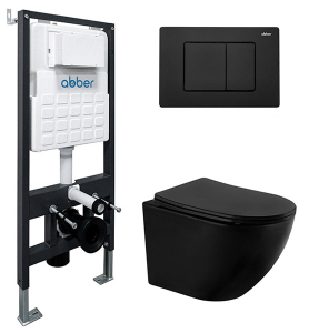 Комплект инсталляции Abber AC0105 с кнопкой AC0120MB и унитазом Bequem AC1100MB