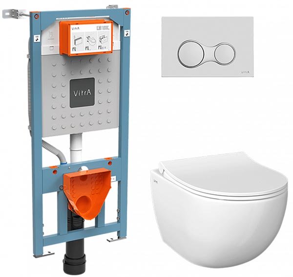 Комплект инсталляции Vitra L-Box Sento 9830B003-7207 c кнопкой смыва и подвесным унитазом