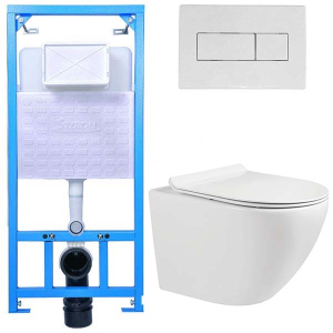 Комплект инсталляции Styron Niagara Fix STY-740 с кнопкой STY-800-1 и унитазом Milleau Alby 203
