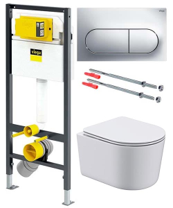 Комплект инсталляции Viega Prevista Dry WC 771973 с кнопкой Visign for Life 6 773748 и унитазом Roxen Simple 530120-01 Rimless Soft Close