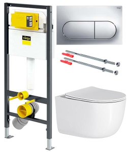 Комплект инсталляции Viega Prevista Dry WC 771973 с кнопкой Visign for Life 6 773748 и унитазом Roxen Vortex Tornado 530160-01 Rimless Soft Close
