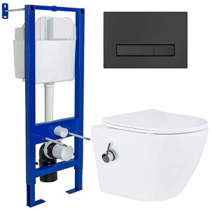 Комплект инсталляции Berges Аtom Line 410 c кнопкой и унитазом Roxen Antares Bidet 530185-01X с функцией биде