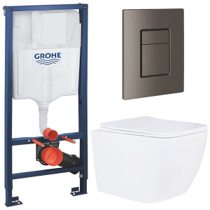 Комплект инсталляции Grohe Rapid SL 38772001 с брашированной кнопкой и подвесным унитазом Roxen Cube 530135-01