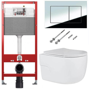 Комплект инсталляции TECEbase kit 9400401S (9400412) c кнопкой и унитазом Roxen Porto 530155-01 Rimless Soft Close