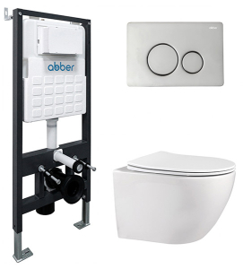 Комплект инсталляции Abber AC0105 с кнопкой AC0121 и унитазом Bequem AC1100