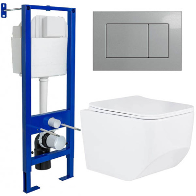 Комплект инсталляции Berges Аtom 410 c кнопкой и унитазом Roxen Boro 530145-01