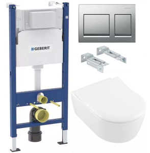 Комплект инсталляции Geberit Alpha 458.233.00.2A35Ch с кнопкой и унитазом Villeroy&Boch Avento 5656RS01