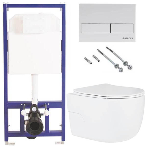 Комплект инсталляции Berges Novum 525 c кнопкой L1 и унитазом Roxen Porto 530155-01 Rimless Soft Close