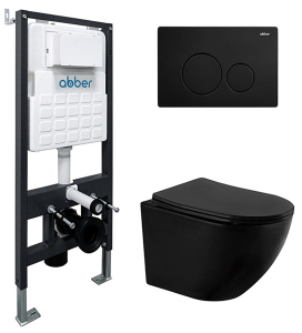 Комплект инсталляции Abber AC0105 с кнопкой AC0121MB и унитазом Bequem AC1100MB