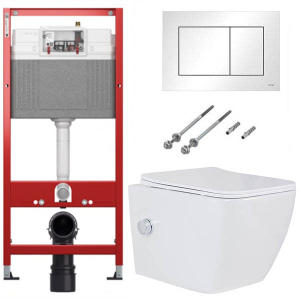 Комплект инсталляции TECEbase kit c кнопкой 9400413 и унитазом Roxen Cube Bidet 530135-01X с функцией биде