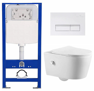 Комплект инсталляции 6 в 1 Amore di mare QuickFit 50114 с подвесным унитазом Temo Bidet P322-X и клавишей смыва 404W