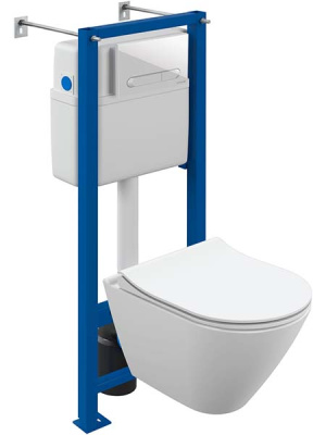 Комплект инсталляции Cersanit Vector с кнопкой Estetica 64109 / 64111 и унитазом City Smart CO DPL EO slim