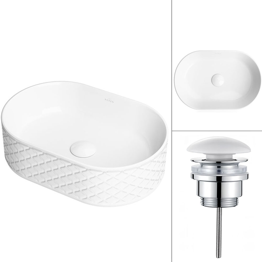 Комплект 2 в 1 умывальник Roxen Vine Oval 110240-UW с донным клапаном
