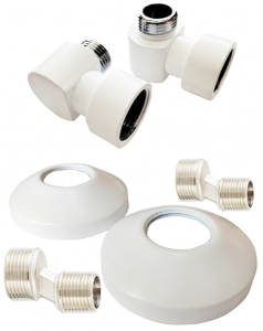 Комплект угловых американок 3/4"х1/2" Г/Ш + чашки 3/4" + эксцентрики 3/4"х1/2" белый