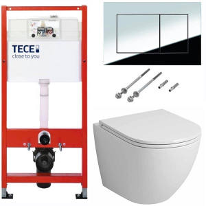 Система инсталляции для унитаза TECEbase kit 9400401S (9400412) c кнопкой и подвесным унитазом Grossman GR-4455S