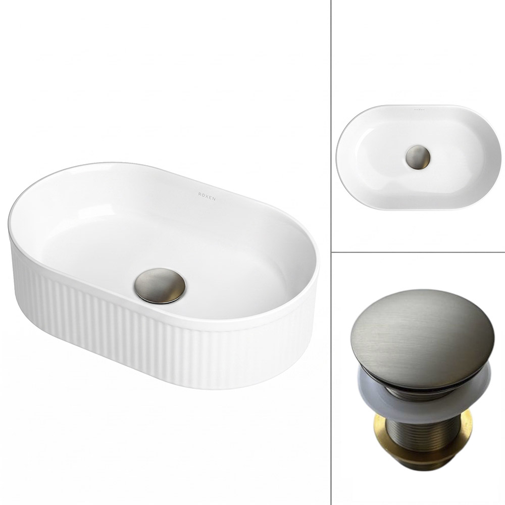 Комплект 2 в 1 умывальник Roxen Royal Oval 110170-BN с донным клапаном