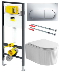 Комплект инсталляции Viega Prevista Dry WC 771973 с кнопкой Visign for Life 6 773748 и унитазом Roxen Royal Matt 530200-01 Rimless Soft Close