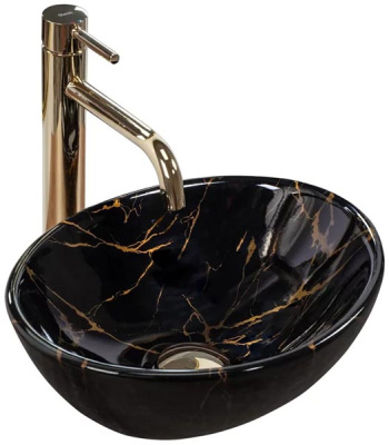Умывальник Rea Sofia Mini Black U8013 / Mini Black Marble Shiny U6963