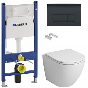 Комплект инсталляции Geberit Duofix Delta UP100 с панелью смыва Delta 50 черной и подвесным унитазом Grossman GR-4455S