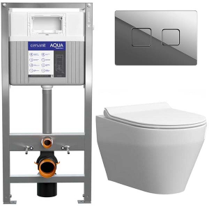 Комплект инсталляции Cersanit Aqua Prime P 50Z с системой Fresh с пневматической кнопкой Square 63531 и унитазом Керамин Бари R Нова
