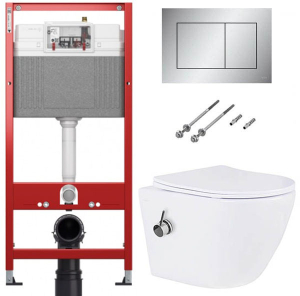 Комплект инсталляции TECEbase kit 9400401 с кнопкой Tecenow 9240402 и унитазом Roxen Antares Bidet 530185-01X с функцией биде