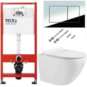 Система инсталляции для унитаза TECEbase kit 9400401S (9400412) c кнопкой и подвесным унитазом Milleau Alby 203
