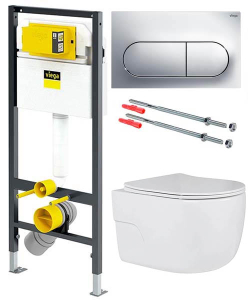 Комплект инсталляции Viega Prevista Dry WC 771973 с кнопкой Visign for Life 6 773748 и унитазом Roxen Porto 530155-01 Rimless Soft Close