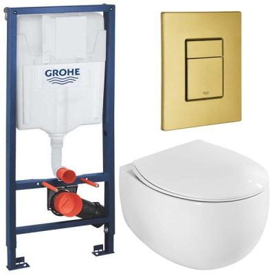 Комплект инсталляции Grohe Rapid SL 38772001 с брашированной кнопкой и подвесным унитазом Roxen EGG 530170-01