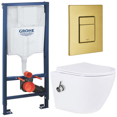 Комплект инсталляции Grohe Rapid SL 38772001 с брашированной кнопкой и подвесным унитазом Roxen Antares Bidet 530185-01X с функцией биде
