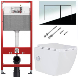 Комплект инсталляции TECEbase kit 9400401S (9400412) c кнопкой и унитазом Roxen Cube Bidet 530135-01X с функцией биде