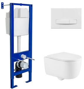 Комплект инсталляции Berges Atom Line 410 c кнопкой белой, унитазом Tornas и сиденьем Tornas Slim SO