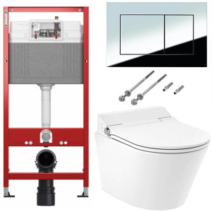 Комплект инсталляции TECEbase kit 9400401S (9400412) c кнопкой и умным подвесным унитазом Lavinia Boho Smart V-Clean 335901RS