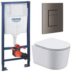 Комплект инсталляции Grohe Rapid SL 38772001 с брашированной кнопкой и подвесным унитазом Roxen Simple Compact 530120-01