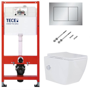 Система инсталляции для унитаза TECEbase kit 9400401 с кнопкой Tecenow 9240402 и унитазом Roxen Cube Bidet 530135-01X с функцией биде