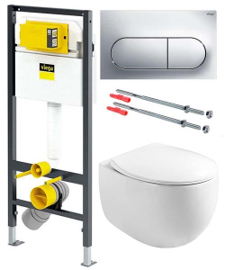 Комплект инсталляции Viega Prevista Dry WC 771973 с кнопкой Visign for Life 6 773748 и унитазом Roxen EGG 530170-01 Rimless Soft Close